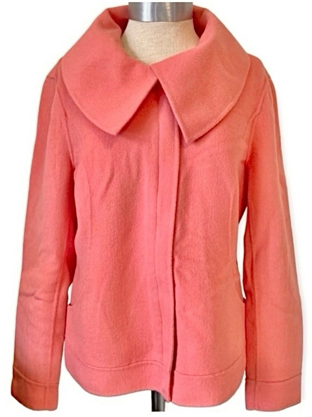 Lafayette 148 Pink Felted Wool Angora Jacket Coat Size 12 Collar Zip Salmon York